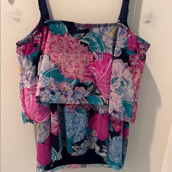 Kim Rogers Floral Takini SwimTop - Pink and Blue size Large - Picture 4 of 9